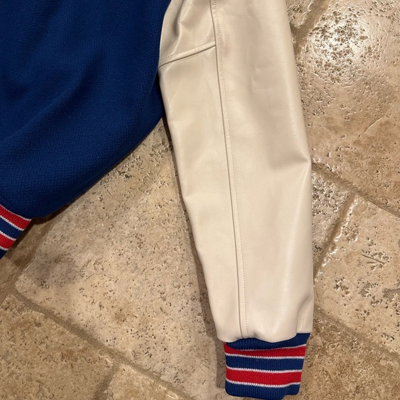 Celine x Hedi C Logo Leather Sleeve Blue Woold Teddy Jacket - Picture 10 of 14